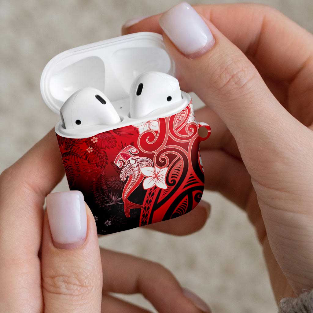 Polynesia Hammerhead Shark AirPods Case Red Tribal Pattern With Plumeria LT05 - Polynesian Pride