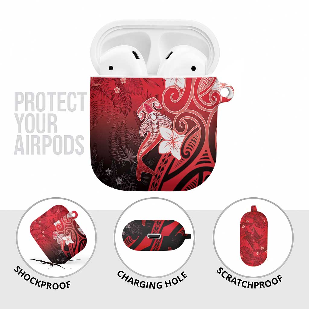 Polynesia Hammerhead Shark AirPods Case Red Tribal Pattern With Plumeria LT05 - Polynesian Pride