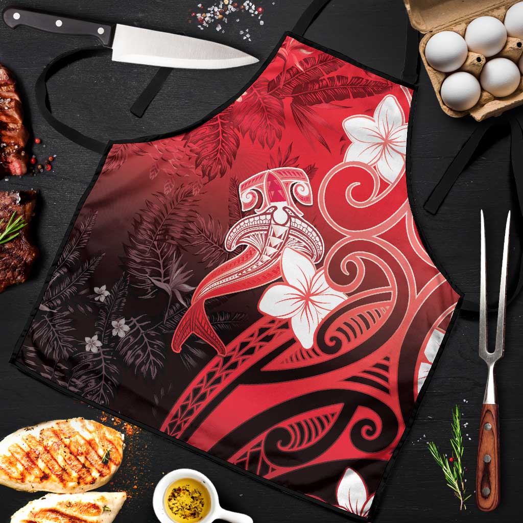Polynesia Hammerhead Shark Apron Red Tribal Pattern With Plumeria LT05 Red - Polynesian Pride