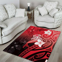 Polynesia Hammerhead Shark Area Rug Red Tribal Pattern With Plumeria LT05 - Polynesian Pride