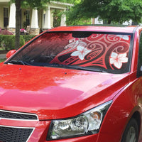 Polynesia Hammerhead Shark Auto Sun Shade Red Tribal Pattern With Plumeria LT05 - Polynesian Pride