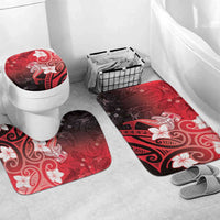 Polynesia Hammerhead Shark Bathroom Set Red Tribal Pattern With Plumeria LT05 Mat Set Only (3 pcs) One Size Red - Polynesian Pride