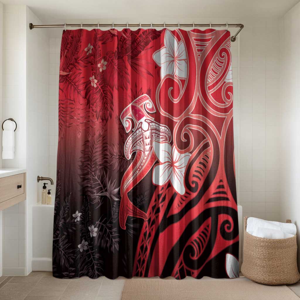 Polynesia Hammerhead Shark Bathroom Set Red Tribal Pattern With Plumeria LT05 Shower Curtain Only Red - Polynesian Pride