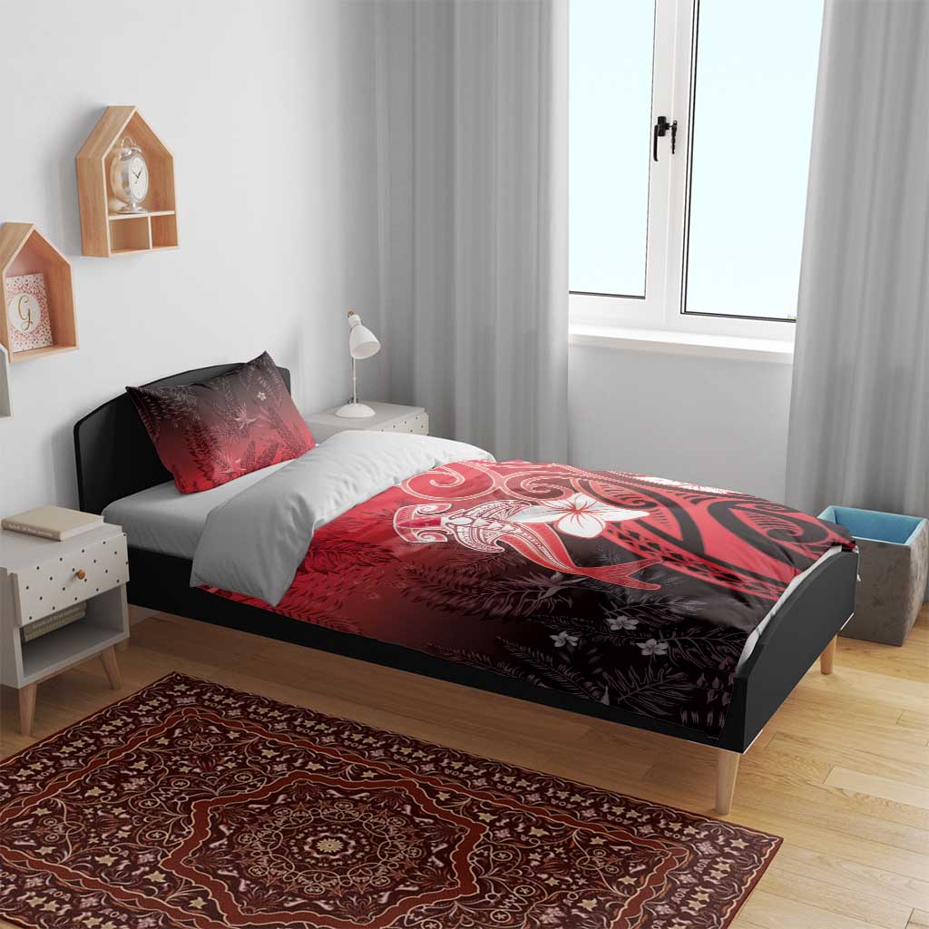 Polynesia Hammerhead Shark Bedding Set Red Tribal Pattern With Plumeria LT05 - Polynesian Pride