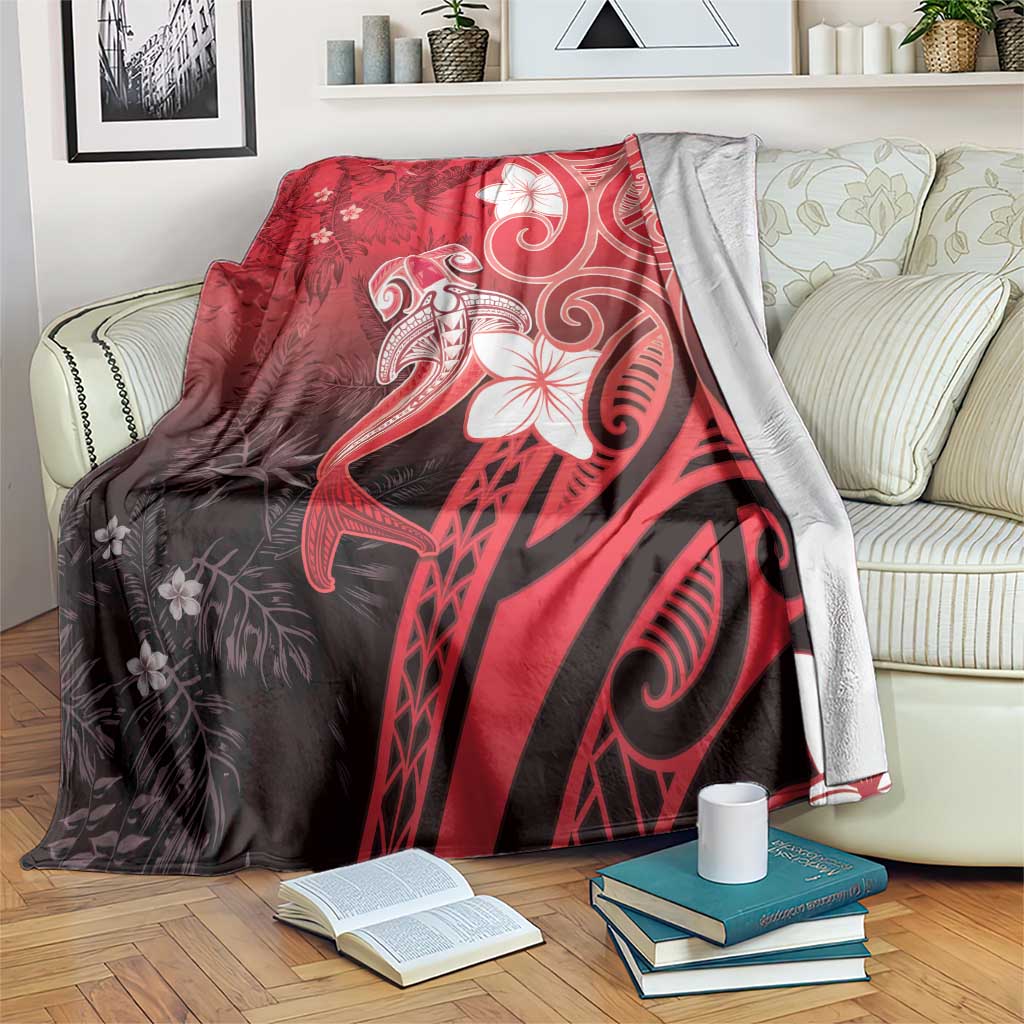 Polynesia Hammerhead Shark Blanket Red Tribal Pattern With Plumeria LT05 Red - Polynesian Pride