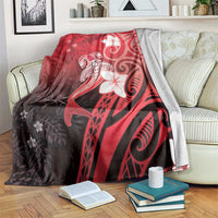 Polynesia Hammerhead Shark Blanket Red Tribal Pattern With Plumeria LT05 Red - Polynesian Pride