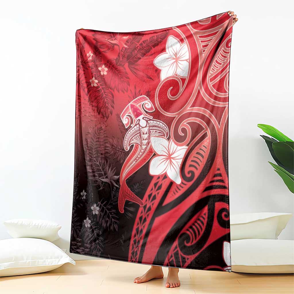 Polynesia Hammerhead Shark Blanket Red Tribal Pattern With Plumeria LT05 - Polynesian Pride