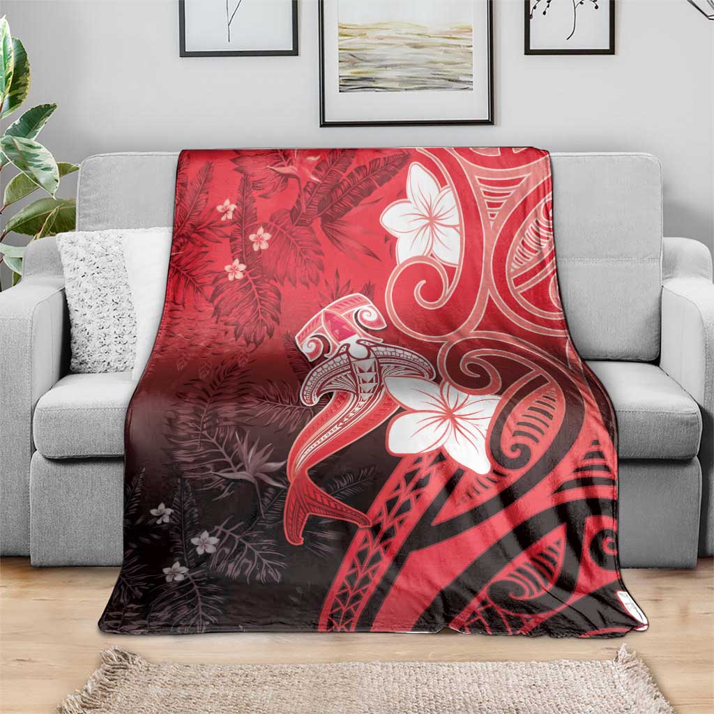 Polynesia Hammerhead Shark Blanket Red Tribal Pattern With Plumeria LT05 - Polynesian Pride