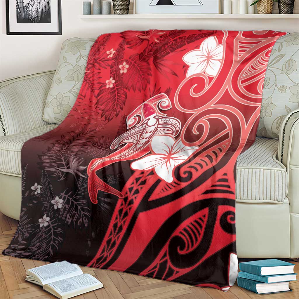 Polynesia Hammerhead Shark Blanket Red Tribal Pattern With Plumeria LT05 - Polynesian Pride