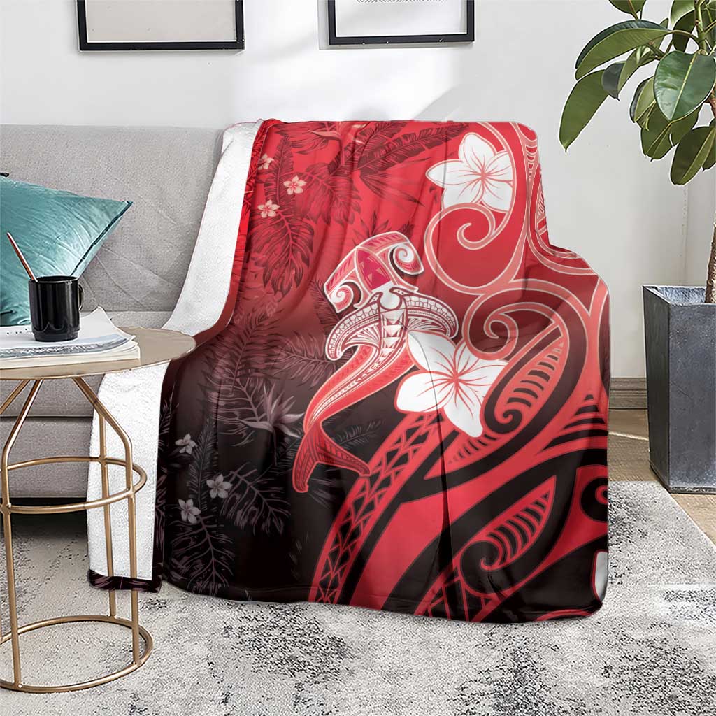 Polynesia Hammerhead Shark Blanket Red Tribal Pattern With Plumeria LT05 - Polynesian Pride