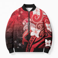 Polynesia Hammerhead Shark Bomber Puffer Jacket Red Tribal Pattern With Plumeria LT05 Unisex Red - Polynesian Pride