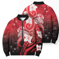 Polynesia Hammerhead Shark Bomber Puffer Jacket Red Tribal Pattern With Plumeria LT05 - Polynesian Pride