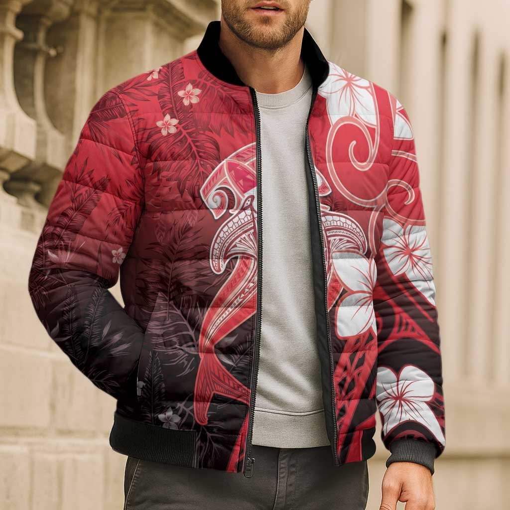 Polynesia Hammerhead Shark Bomber Puffer Jacket Red Tribal Pattern With Plumeria LT05 - Polynesian Pride