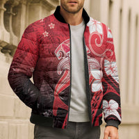 Polynesia Hammerhead Shark Bomber Puffer Jacket Red Tribal Pattern With Plumeria LT05 - Polynesian Pride