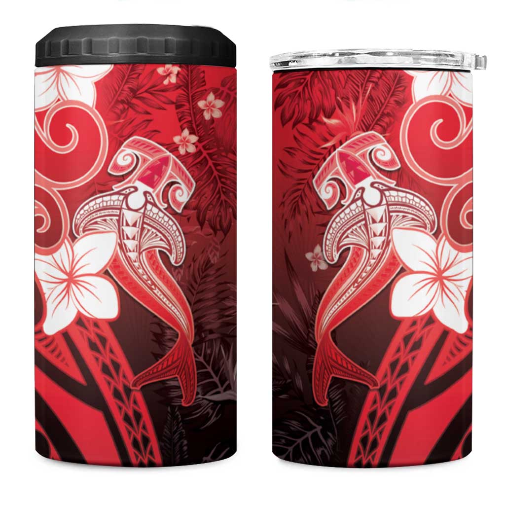 Polynesia Hammerhead Shark 4 in 1 Can Cooler Tumbler Red Tribal Pattern With Plumeria LT05 One Size: 16 oz Red - Polynesian Pride