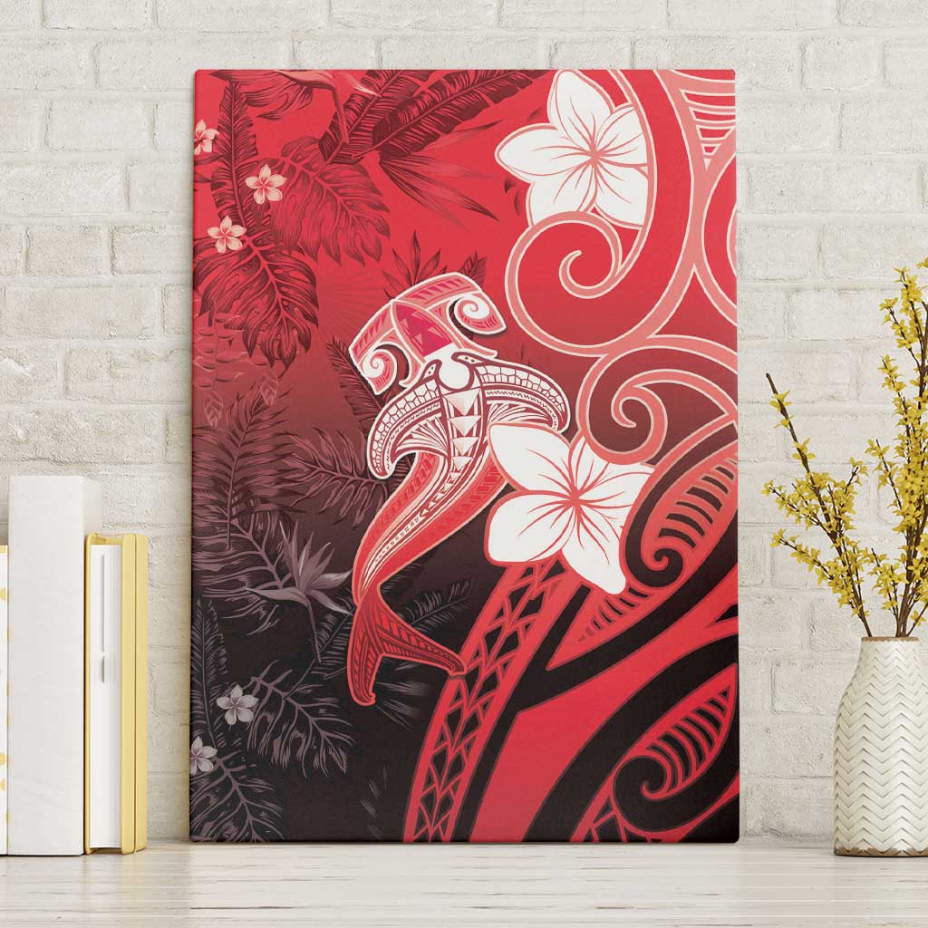 Polynesia Hammerhead Shark Canvas Wall Art Red Tribal Pattern With Plumeria LT05 Without Frame Red - Polynesian Pride