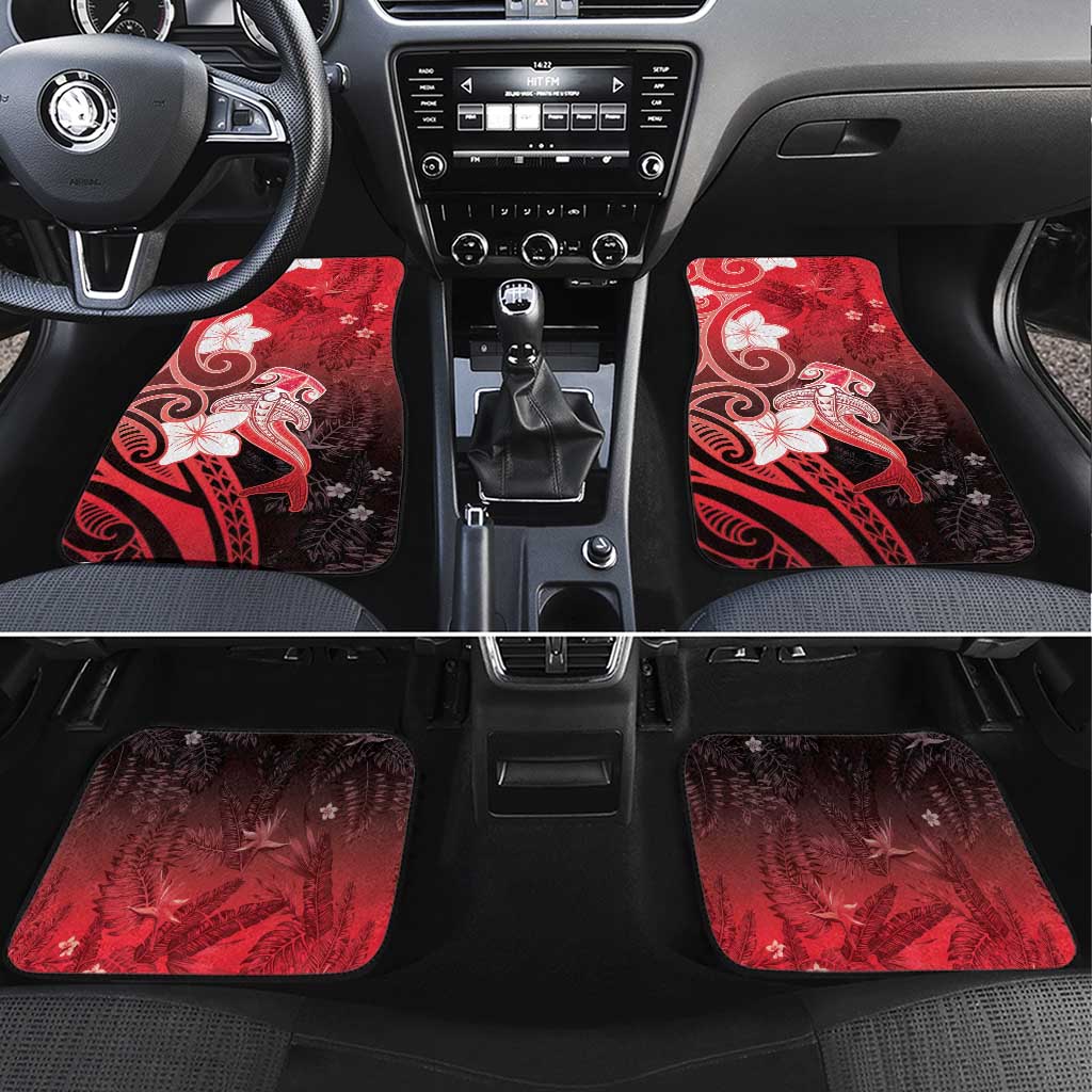Polynesia Hammerhead Shark Car Mats Red Tribal Pattern With Plumeria LT05 Set 4pcs Red - Polynesian Pride