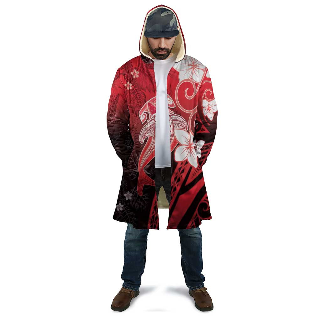 Polynesia Hammerhead Shark Cloak Red Tribal Pattern With Plumeria - Polynesian Pride