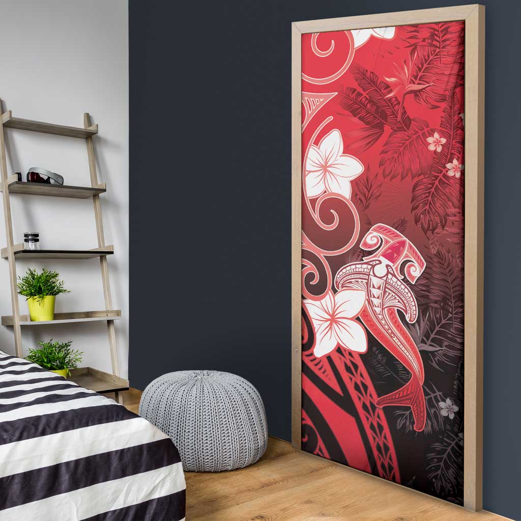Polynesia Hammerhead Shark Door Cover Red Tribal Pattern With Plumeria LT05 - Polynesian Pride