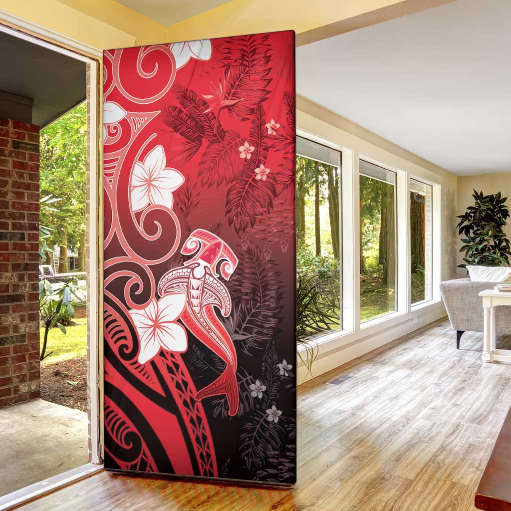 Polynesia Hammerhead Shark Door Cover Red Tribal Pattern With Plumeria LT05 - Polynesian Pride