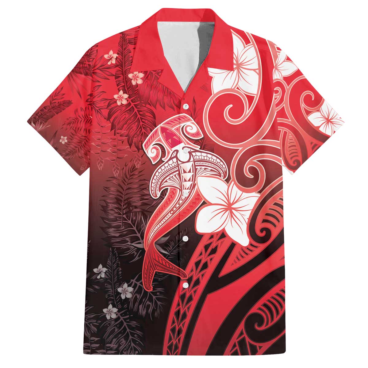 Polynesia Hammerhead Shark Family Matching Off The Shoulder Long Sleeve Dress and Hawaiian Shirt Red Tribal Pattern With Plumeria LT05 Dad's Shirt - Short Sleeve Red - Polynesian Pride