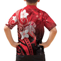 Polynesia Hammerhead Shark Family Matching Off Shoulder Short Dress and Hawaiian Shirt Red Tribal Pattern With Plumeria LT05 - Polynesian Pride