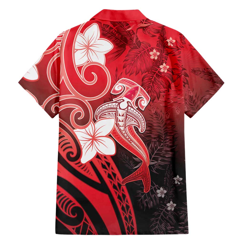 Polynesia Hammerhead Shark Hawaiian Shirt Red Tribal Pattern With Plumeria - Polynesian Pride