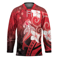 Polynesia Hammerhead Shark Hockey Jersey Red Tribal Pattern With Plumeria LT05 Unisex Red - Polynesian Pride