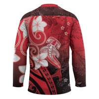 Polynesia Hammerhead Shark Hockey Jersey Red Tribal Pattern With Plumeria LT05 - Polynesian Pride