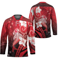 Polynesia Hammerhead Shark Hockey Jersey Red Tribal Pattern With Plumeria LT05 - Polynesian Pride