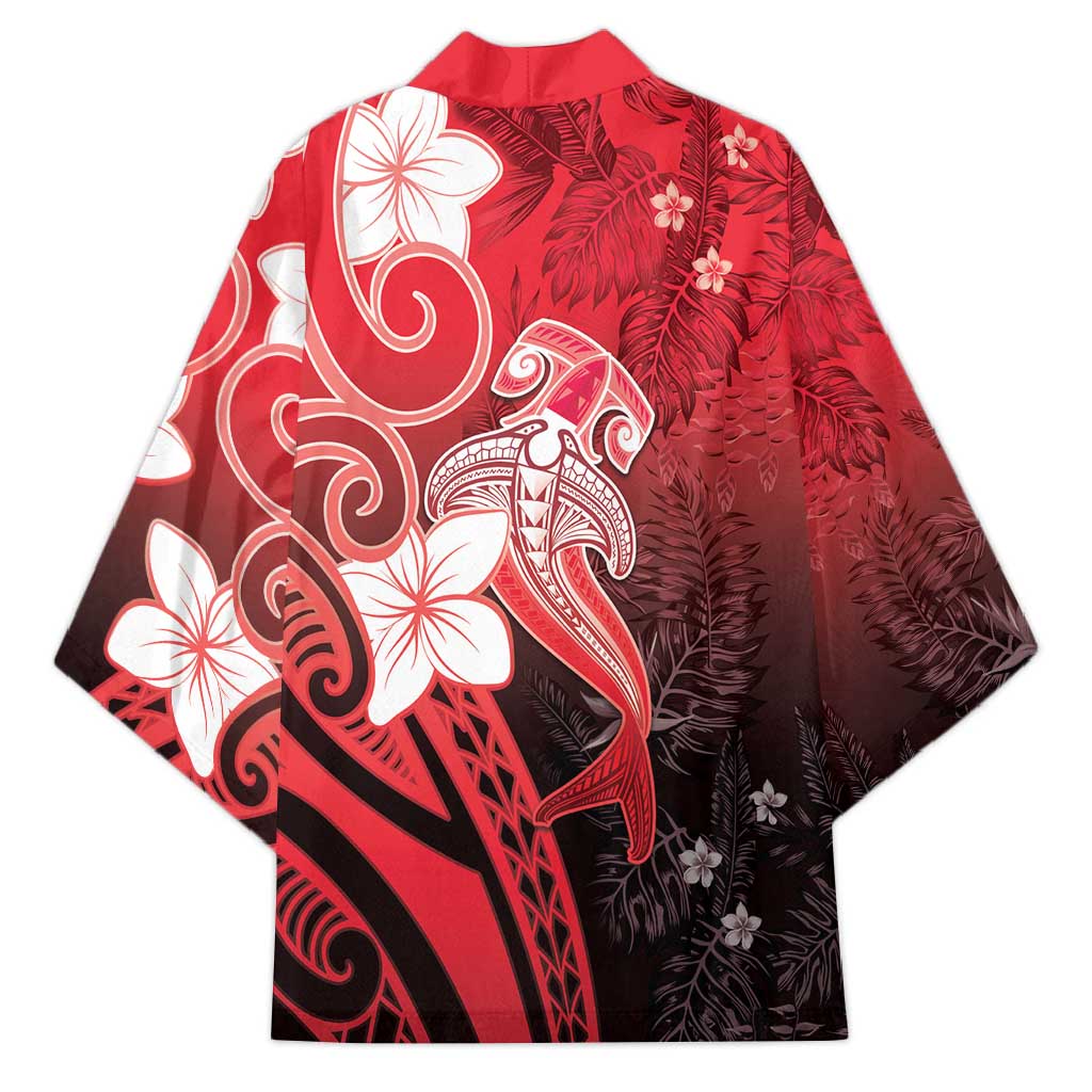 Polynesia Hammerhead Shark Kimono Red Tribal Pattern With Plumeria LT05 - Polynesian Pride