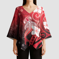 Polynesia Hammerhead Shark Kimono Sleeve Blouse Red Tribal Pattern With Plumeria LT05 - Polynesian Pride