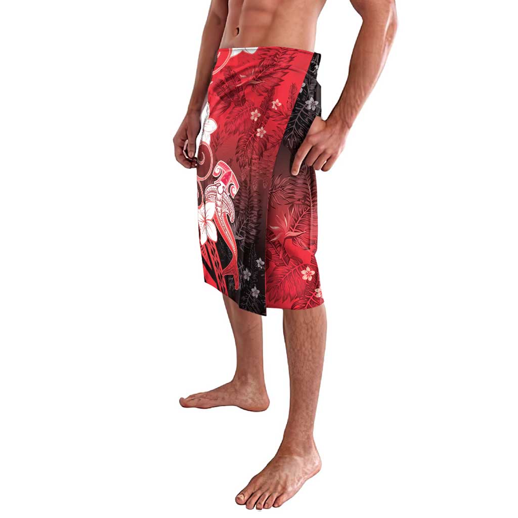 Polynesia Hammerhead Shark Lavalava Red Tribal Pattern With Plumeria - Polynesian Pride