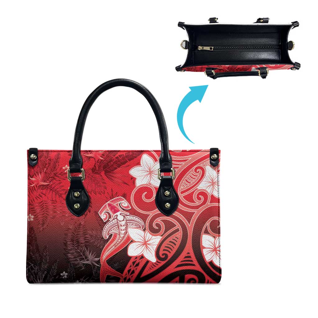 Polynesia Hammerhead Shark Leather Bag Red Tribal Pattern With Plumeria LT05 - Polynesian Pride