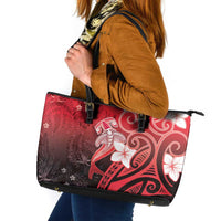Polynesia Hammerhead Shark Leather Tote Bag Red Tribal Pattern With Plumeria LT05 Red - Polynesian Pride