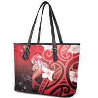 Polynesia Hammerhead Shark Leather Tote Bag Red Tribal Pattern With Plumeria LT05 - Polynesian Pride