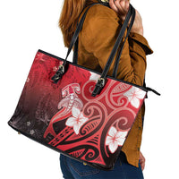 Polynesia Hammerhead Shark Leather Tote Bag Red Tribal Pattern With Plumeria LT05 - Polynesian Pride
