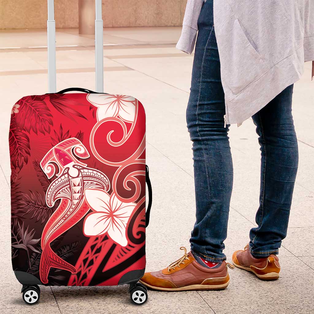 Polynesia Hammerhead Shark Luggage Cover Red Tribal Pattern With Plumeria LT05 Red - Polynesian Pride