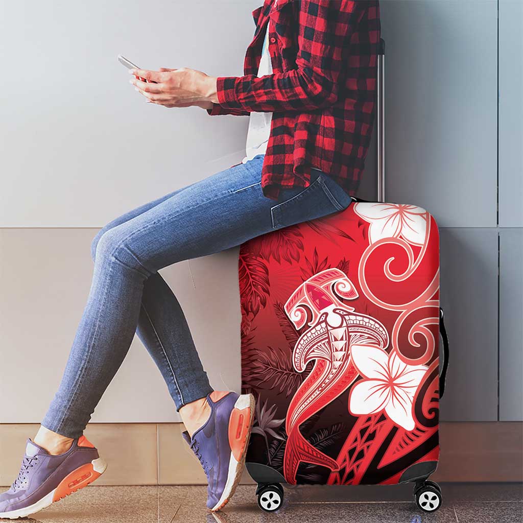 Polynesia Hammerhead Shark Luggage Cover Red Tribal Pattern With Plumeria LT05 - Polynesian Pride