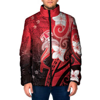 Polynesia Hammerhead Shark Padded Jacket Red Tribal Pattern With Plumeria LT05 Men Red - Polynesian Pride