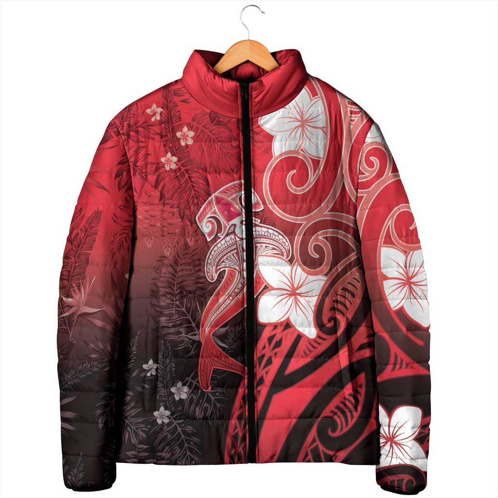 Polynesia Hammerhead Shark Padded Jacket Red Tribal Pattern With Plumeria LT05 - Polynesian Pride