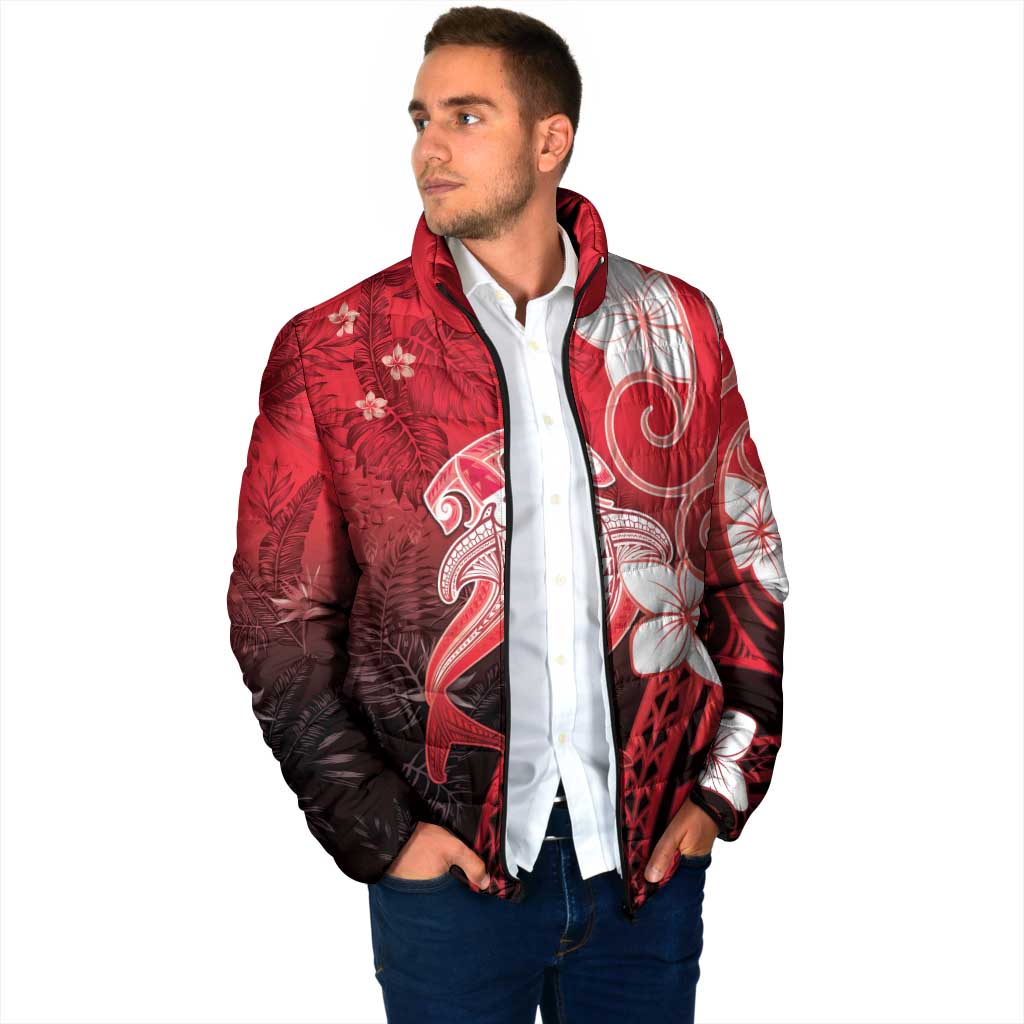 Polynesia Hammerhead Shark Padded Jacket Red Tribal Pattern With Plumeria LT05 - Polynesian Pride