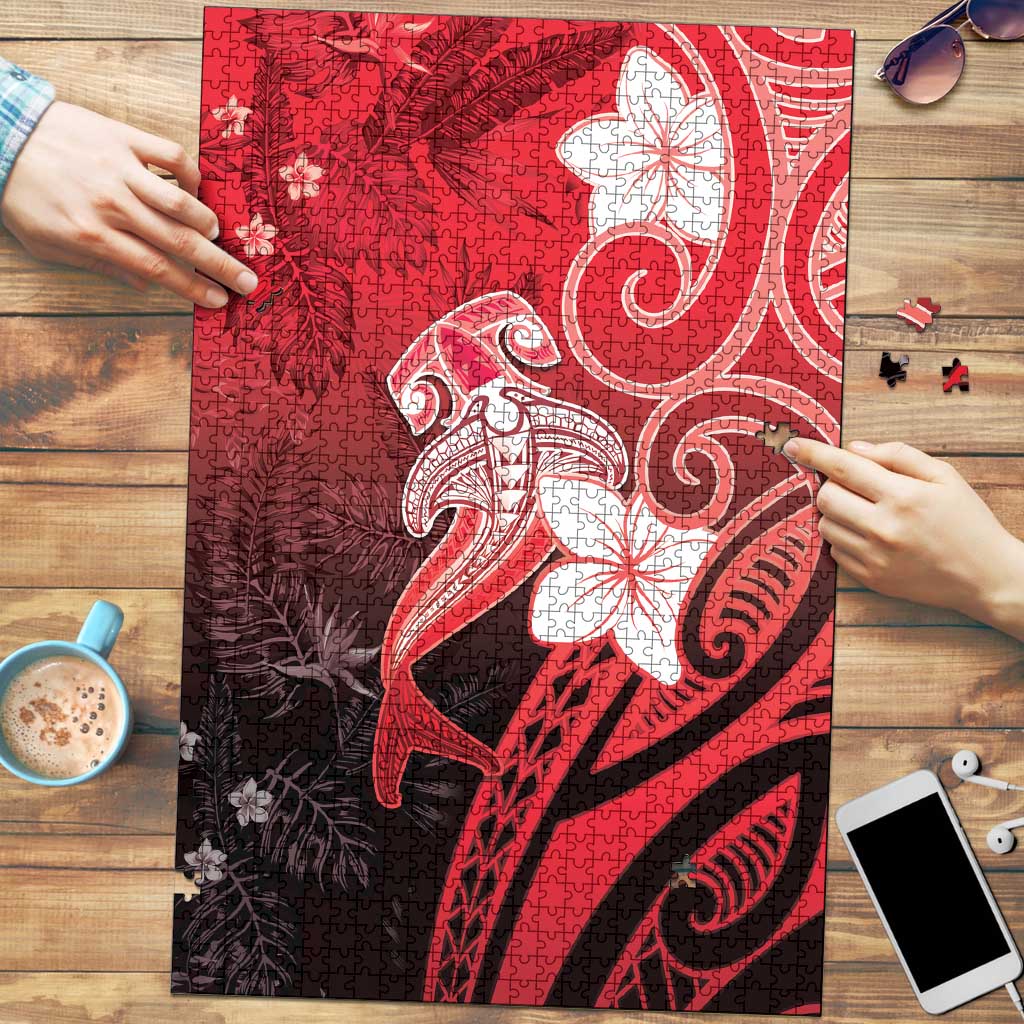 Polynesia Hammerhead Shark Puzzle Red Tribal Pattern With Plumeria LT05 Red - Polynesian Pride