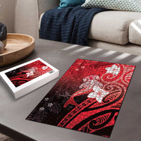 Polynesia Hammerhead Shark Puzzle Red Tribal Pattern With Plumeria LT05 - Polynesian Pride