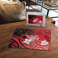 Polynesia Hammerhead Shark Puzzle Red Tribal Pattern With Plumeria LT05 - Polynesian Pride