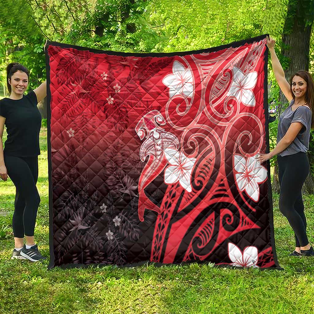 Polynesia Hammerhead Shark Quilt Red Tribal Pattern With Plumeria LT05 - Polynesian Pride
