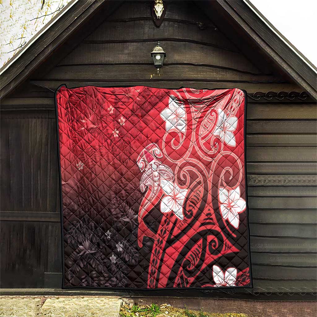 Polynesia Hammerhead Shark Quilt Red Tribal Pattern With Plumeria LT05 - Polynesian Pride