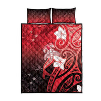 Polynesia Hammerhead Shark Quilt Bed Set Red Tribal Pattern With Plumeria - Polynesian Pride