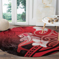Polynesia Hammerhead Shark Round Carpet Red Tribal Pattern With Plumeria LT05 - Polynesian Pride