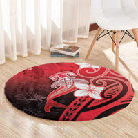 Polynesia Hammerhead Shark Round Carpet Red Tribal Pattern With Plumeria LT05 - Polynesian Pride